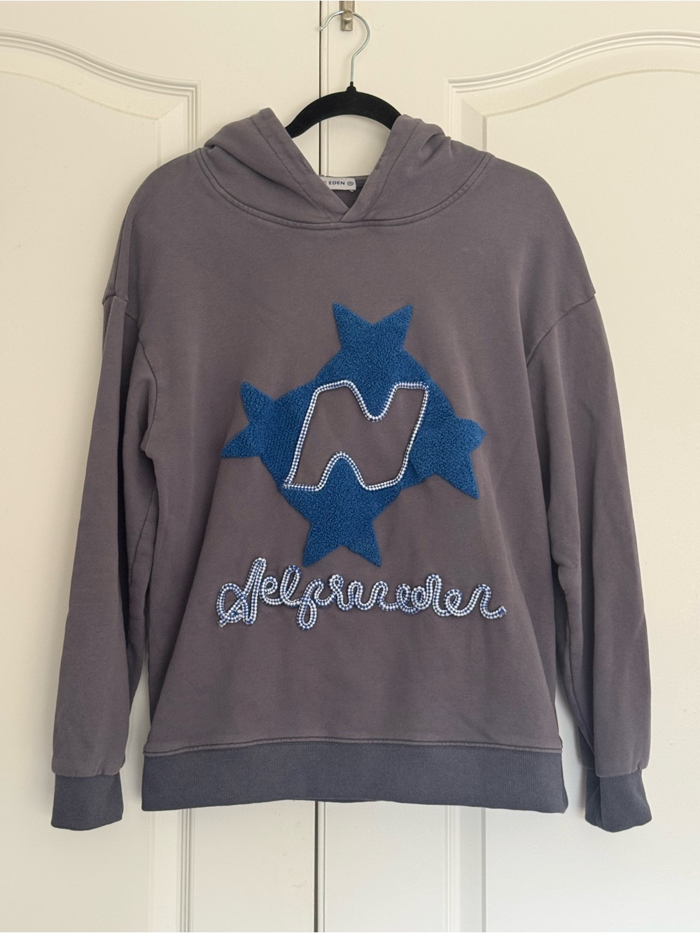 Aelfric Eden Gray Pullover Hoodie with Blue Star Appliqué